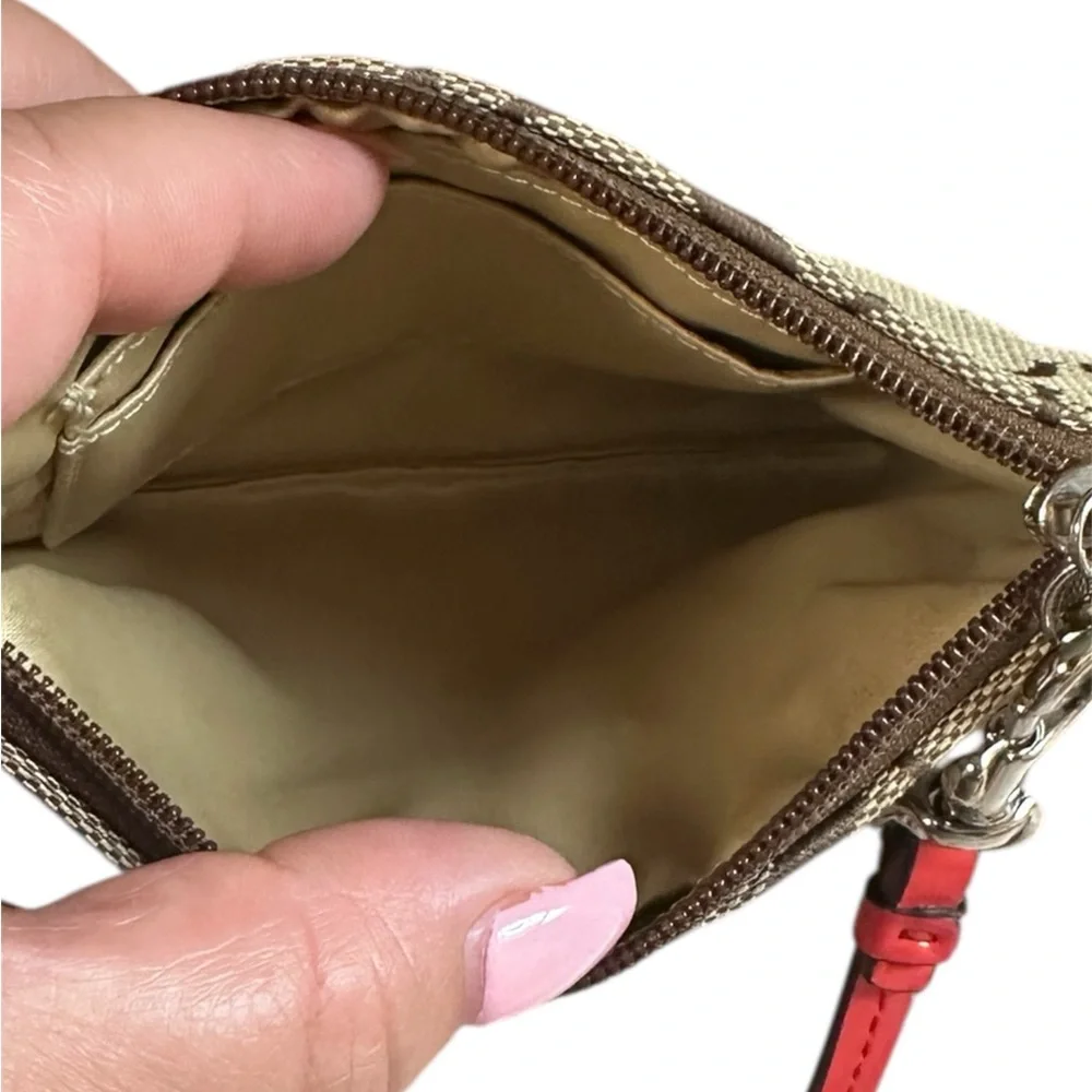 Coach Brown and Red Signature Wristlet